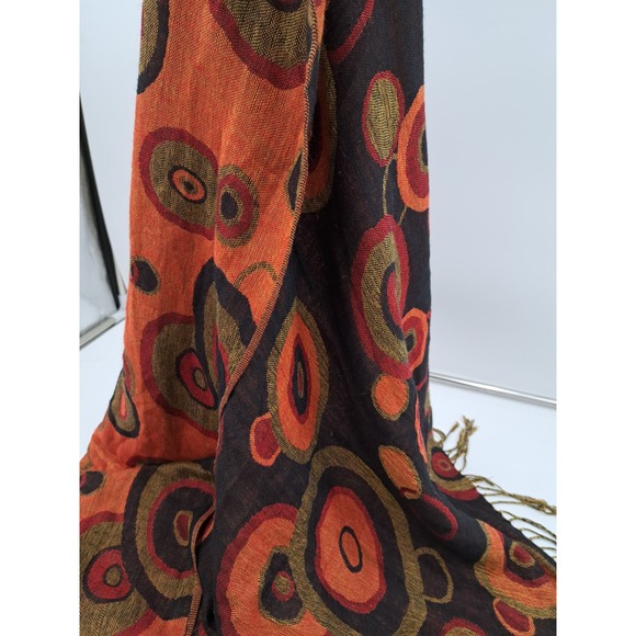 Pashmina Boho Circles Fringe Orange Black Reversible Scarf Shawl Headwrap Stole - Picture 8 of 10